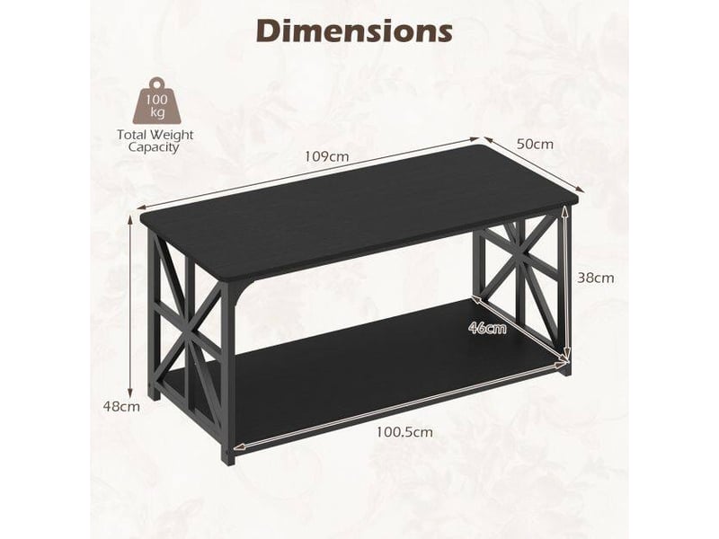  Table basse avec rangement étagère ouverte structure métal en x 109x50x48cm noir pour salon et appartement  - Conforama C