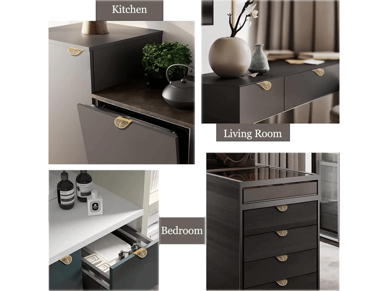  4 poignées de laiton doré en forme de feuille pour armoire, poignées métalliques encastrées.  - Conforama C