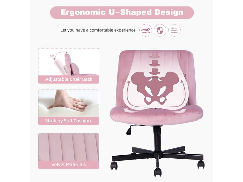  Chaise de bureau pivotante réglable en hauteur sans accoudoirs - lpospi - dossier inclinable, tissu rose clair  - Conforama E