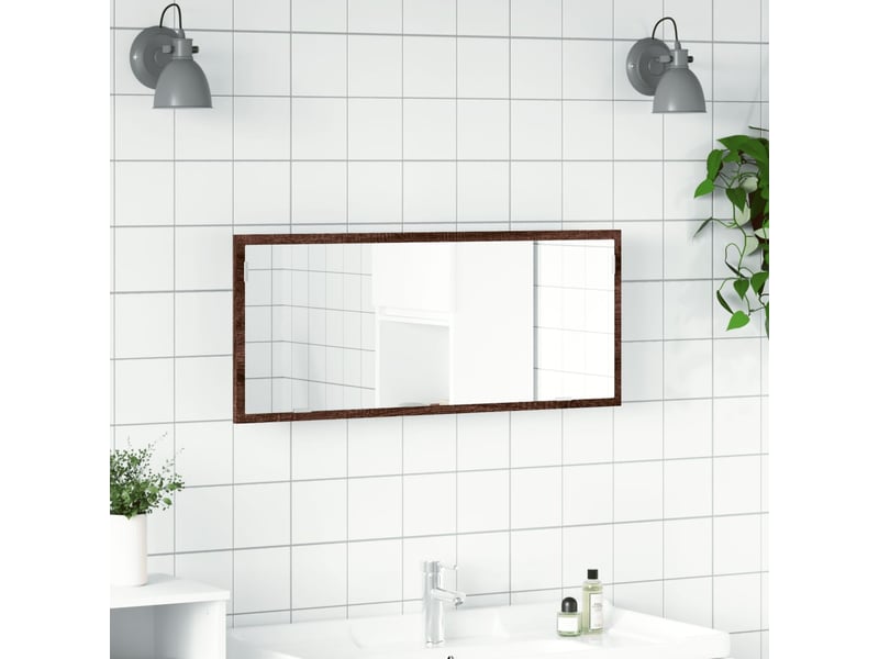 Miroir de salle de bain, miroir de toilette à led chêne marron bois d'ingénierie cf62518 - Conforama D