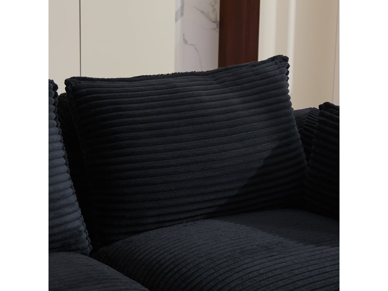  Canapé modulable 3 places en velours côtelé noir avec pouf et coussins inclus pour salon et séjour  - Conforama E