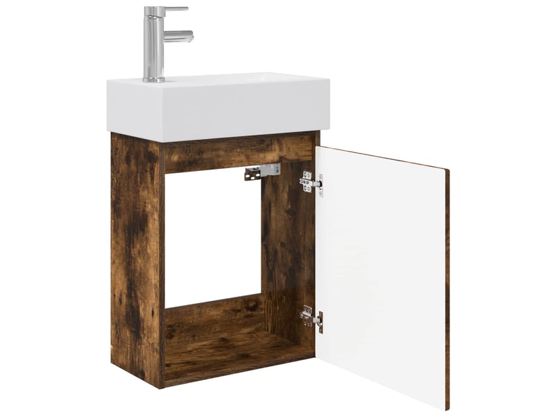  Meuble de rangement salle de bain avec robinet chêne fumé shl4591  - Conforama D