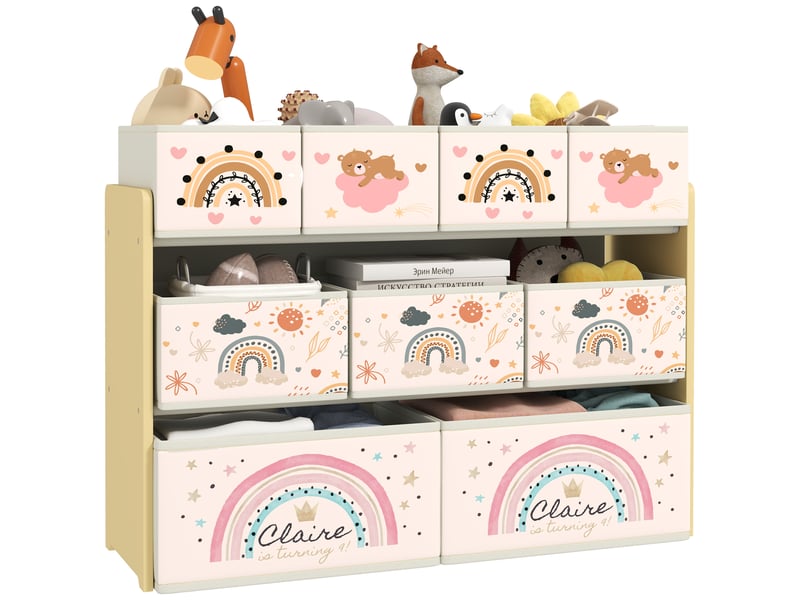 Meuble de rangement pour jouets d'enfants à 3 niveaux avec 9 bacs en tissu, 93 x 30 x 70 cm, jaune - Conforama A
