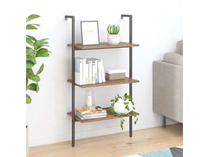 Étagère de rangement, étagère inclinée à 3 niveaux marron foncé et noir 64x35x120,5cm