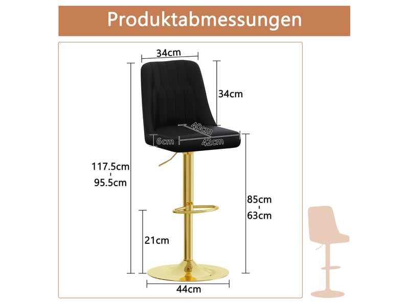 Lot de 2 tabourets de bar réglable en hauteur, cuir pu noir capitonné et pieds en métal doré - Conforama C