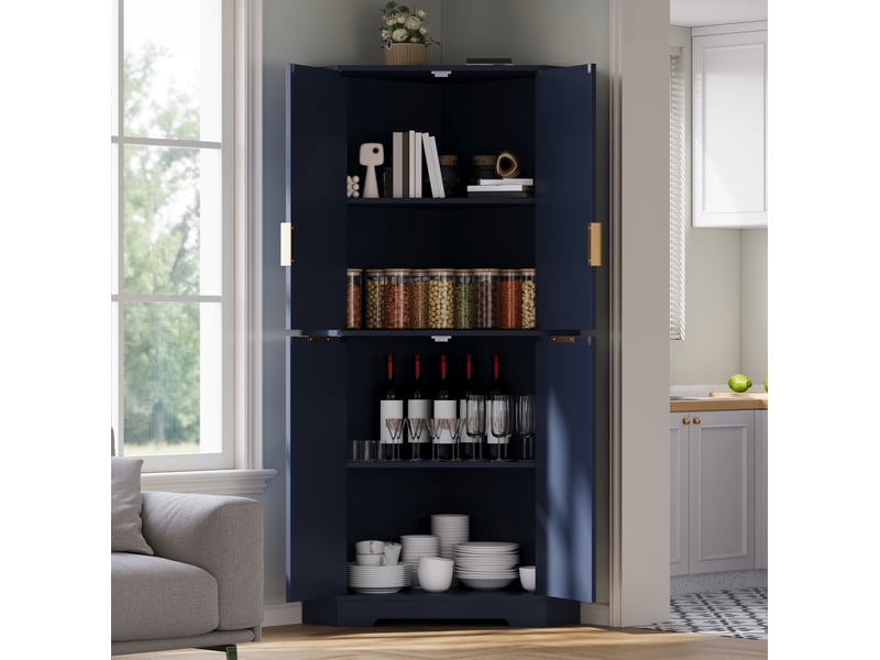 Meuble d'angle de rangement avec 4 portes et étagères réglables pour cuisine, salle à manger et salon en mdf bleu - Conforama E
