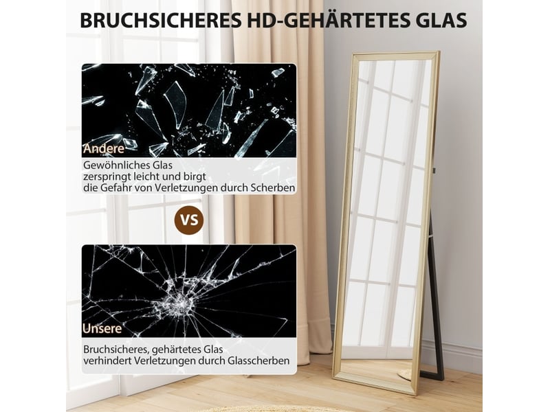  Miroir plein pied 160x50 cm à fixer au mur, à adosser ou sur pied doré  - Conforama D