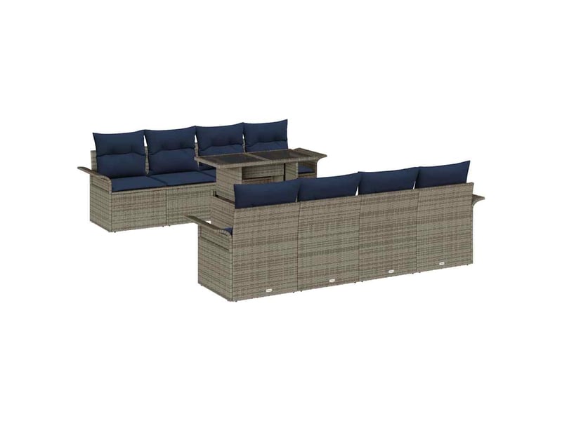  Vidaxl ensemble de canapé de jardin 9 pcs gris poly rattan  - Conforama D