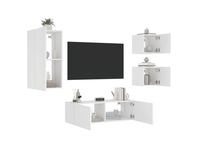Meuble tv - banc tv - meuble de rangement muraux 4 pcs avec lumières led blanc - Conforama D