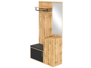Vestiaire d'entrée avec miroir banc et meuble à chaussures chêne et noir 100x38x185 cm