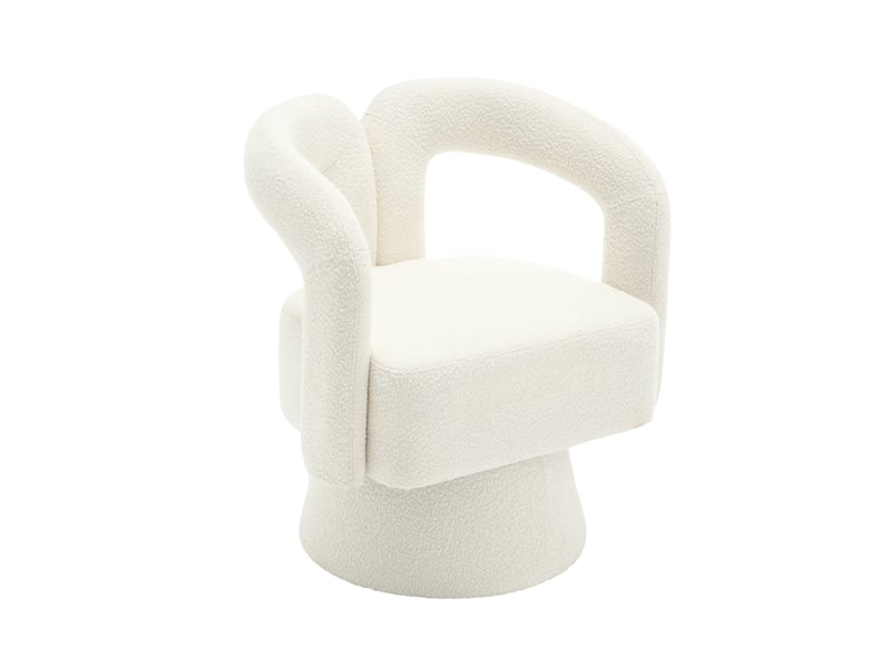  Fauteuil pivotant 360° rond beige en tissu bouclette, assise large rembourrée  - Conforama D