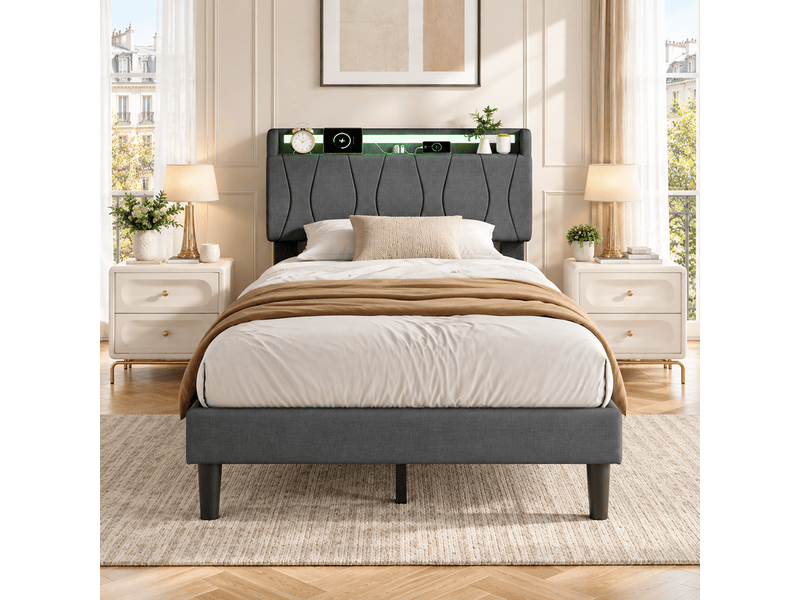  Lit 90x200 avec sommier ezssw coloris gris  - Conforama C