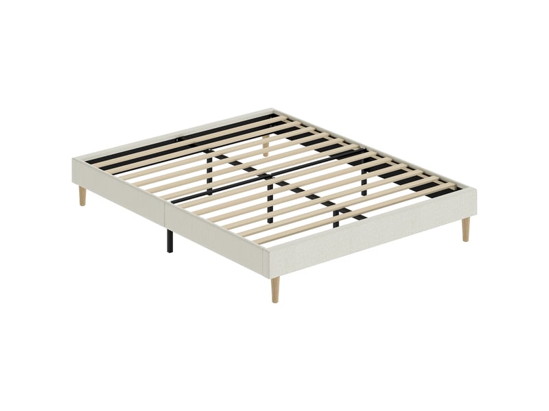  Cadre de lit 140 x 190 cm avec sommier, lit double rembourré en velours côtelé, espace de rangement au-dessous, crème  - Conforama A