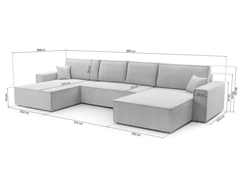 Canapé d’angle en velours côtelé blanc cedria – 287 cm Cedria U - Conforama E