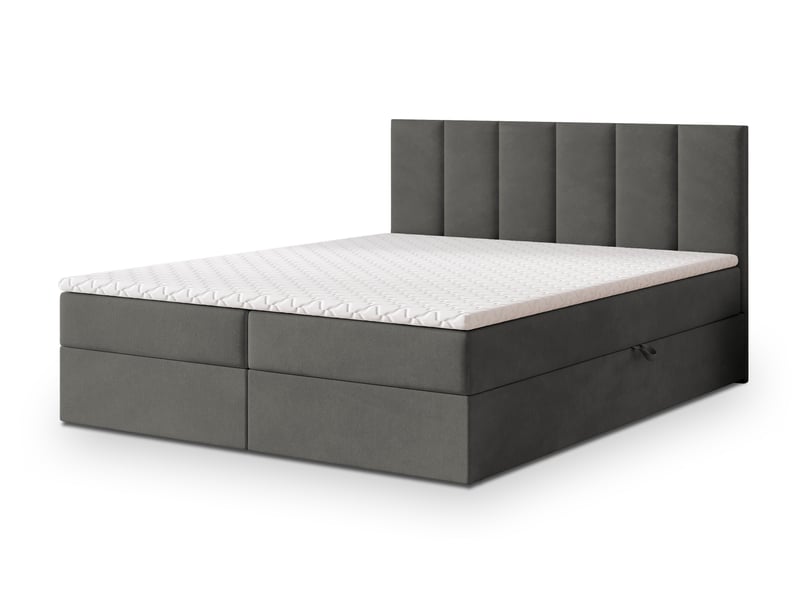  Boxspring meril 200x200 cm, lit complet avec matelas, gris  - Conforama A