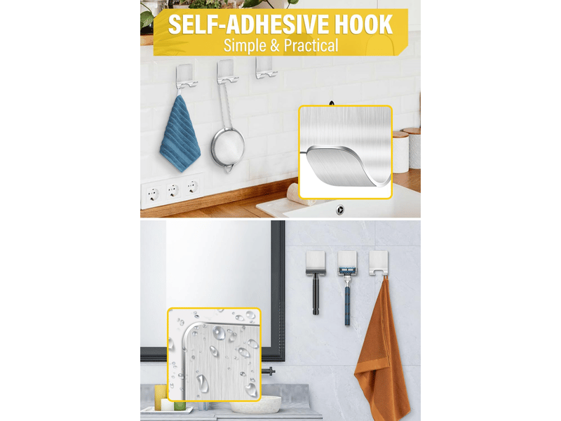  Support de douche 2 pièces,crochet autocollant adhésif en acier inoxydable - porte-serviette sans percer pour salle de bain et cuisine  - Conforama D