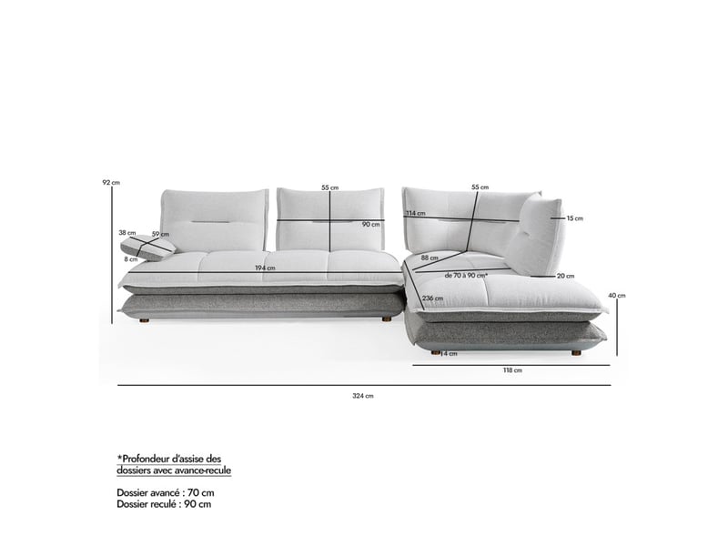 Canapé d'angle droit 4p tissu bicolore blanc et taupe – giovani  - Conforama C