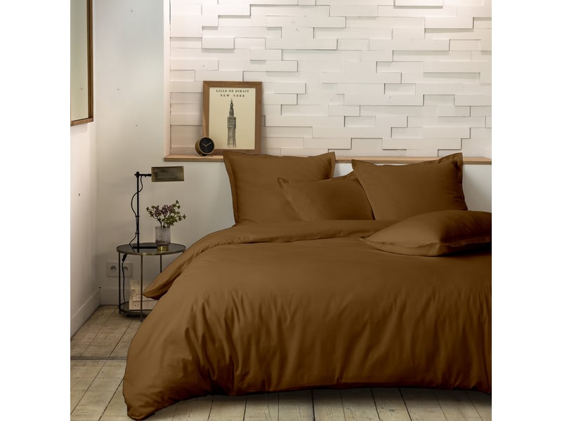  Parure de lit 220x240 cm percale de coton ocre PD25740 - Conforama C