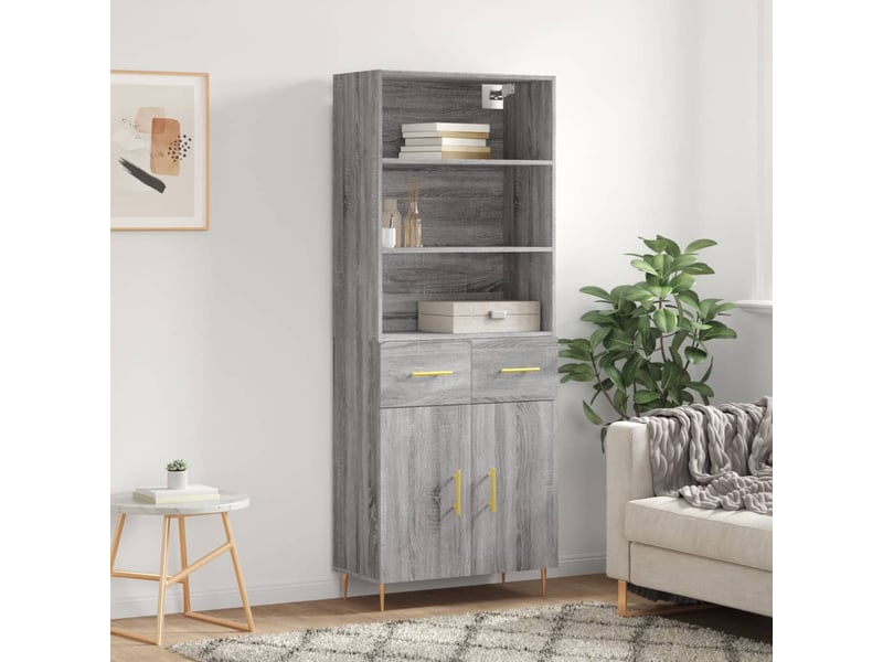  Buffet haut - bahut - meuble de rangement sonoma gris 69,5x34x180 cm bois d'ingénierie  - Conforama B