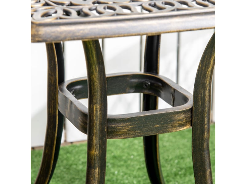  Table d’appoint jardin avec trou pour parasol, cadre aluminium bronze, 54x54x52,5 cm, balcon  - Conforama E