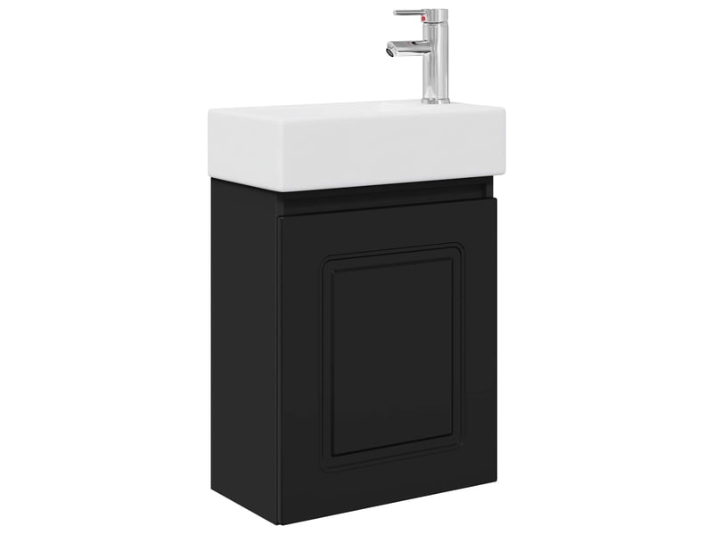 Meuble de rangement salle de bain avec robinet noir 45.5x22.5x84 cm shl6789 - Conforama A