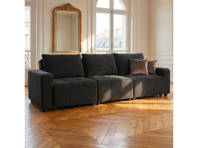  Canapé 3 places convertible et modulable castelo velours côtelé noir Castelo - Conforama D