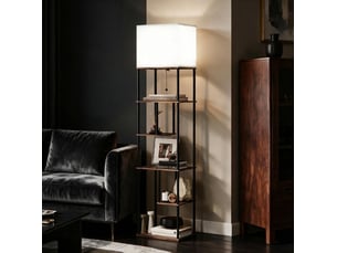 Lampadaire à étagères noir, dimmable avec télécommande, e27, style rustique, 171 cm, 9 w, pour salon ou chambre