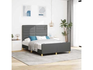 Lit adulte, lit double, cadre de lit avec tête de lit gris foncé 160x200cm tissu cf2852