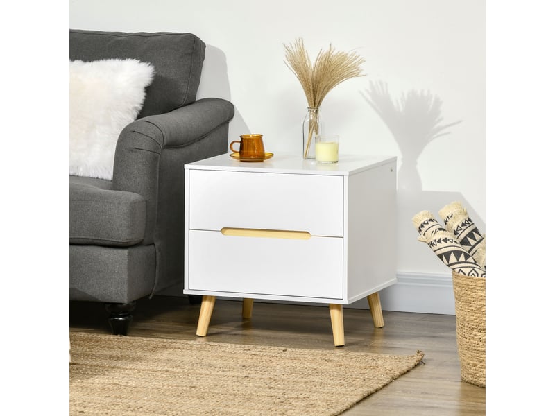  Table de chevet à 2 tiroirs et pieds en bois, style moderne, 50 x 40 x 50,5 cm, blanche  - Conforama D