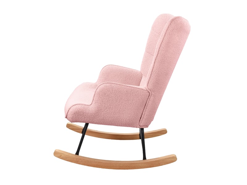 Kefsr fauteuil à bascule teddy rose avec dossier carreauté, rocking chair moderne en polaire douce, structure métal robuste et patins bois, fauteuil relax pour salon chambre lecture, 75x68x92cm - Conforama W