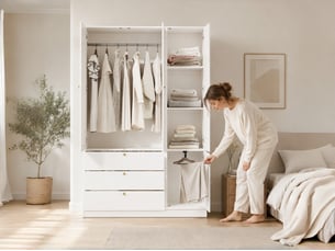 Armoire 4 porte(s) battante 3 tiroir(s) <strong>LEYTN</strong> <strong></strong> coloris blanc largeur 135 cm