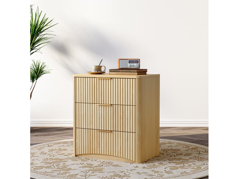  Table de chevet tcqpz 3 tiroirs 58 x 38 x 64 cm mdf chêne poignées en métal doré  - Conforama E