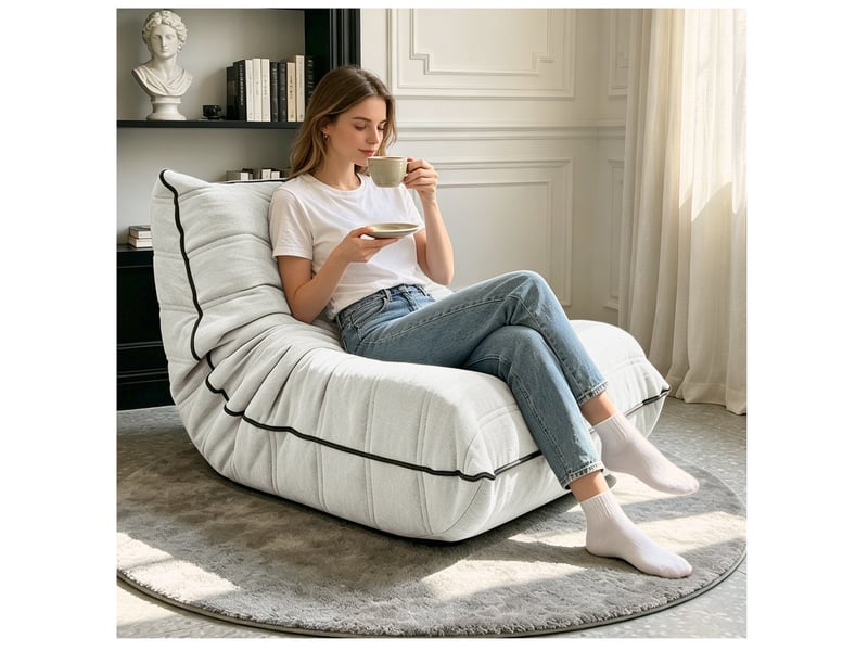  Fauteuil pouf de sol blanc 70 x 96 x 64,5 cm avec dossier, tissu flanelle  - Conforama D