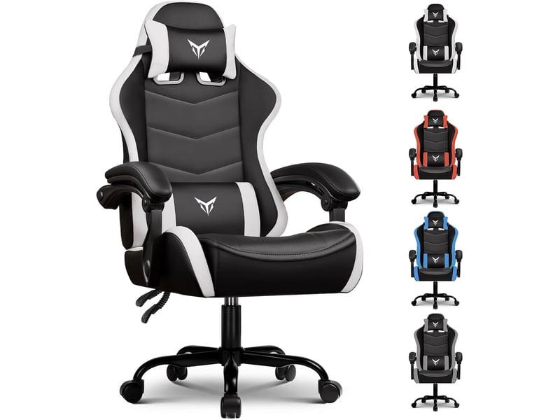  Gtplayer chaise de jeu avec soutien lombaire et appui-tête réglable - blanc XGC02NAF-WT - Conforama A