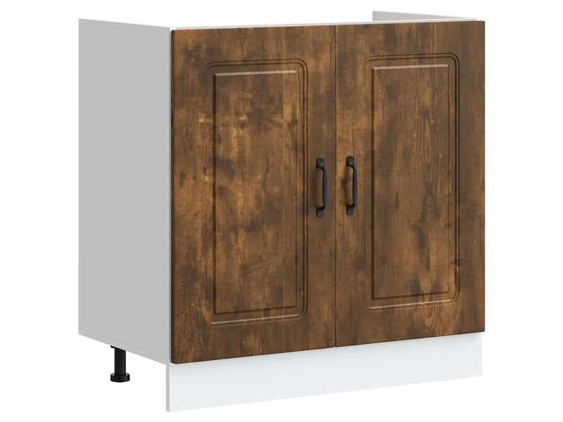  Meuble de cuisine, meuble bas pour évier kalmar chêne fumé bois d'ingénierie shl9890  - Conforama A