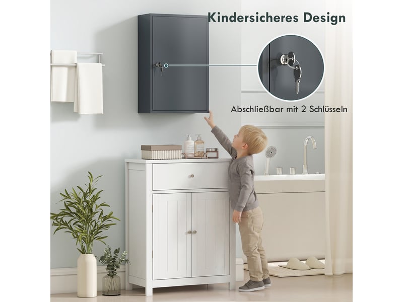  Armoire à médicaments murale verrouillable, 3 niveaux, 40 x 18 x 60 cm, gris  - Conforama R