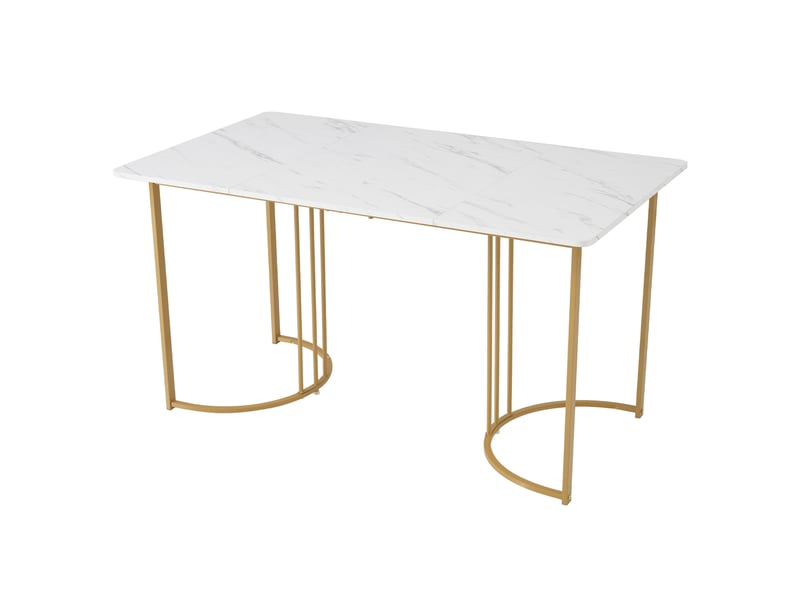  Ensemble table à manger avec 4 chaises, table à manger 140 x 80 cm, plateau mdf blanc effet marbre et pieds en métal doré  - Conforama W