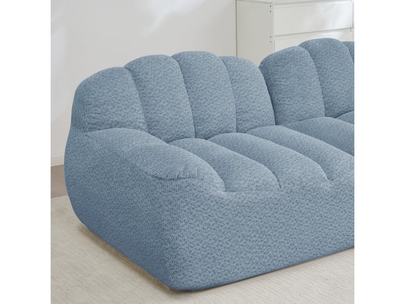  Canapé droit coquille 3 places bouclette bleu – 288 x 104 x 79 cm Fay Lum - Conforama E
