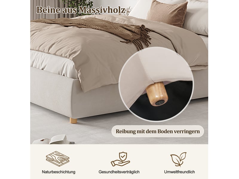  Lit coffre 2 places 160x200 cm avec tête de lit rembourrée, velours crème  - Conforama E