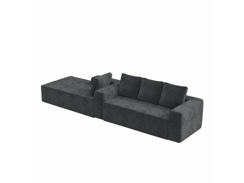 Canapé d'angle modulaire 261x168x58cm, montage simplifié, meuble de salon, bien-être, revêtement velours côtelé, gris  - Conforama A