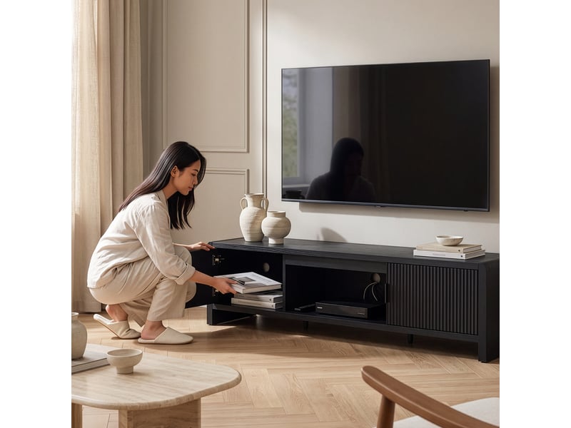  Meuble tv lukkodso 150 x 40 x 40 cm noir rainuré [en.casa]  - Conforama E