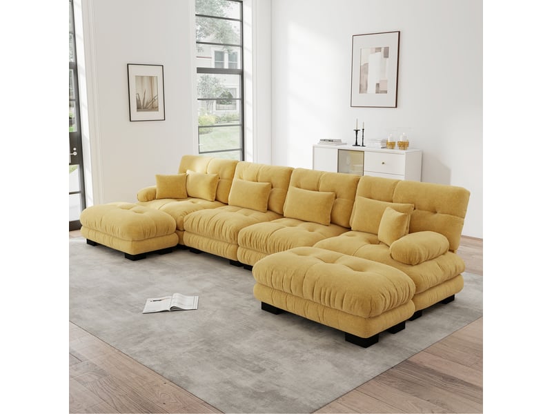 Canapé d'angle, canapé modulable – pouf amovible, style cloud, jaune, forme u, 4 places - Conforama C