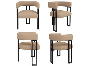 Lot de 4 chaise de salle à manger, dossier incurvé, tissu bouclette marron, structure en métal