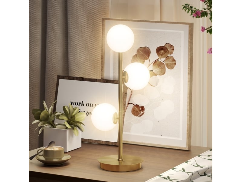  Lampe de table à 3 globes 24 x 24 x 53 cm doré, métal et plastique, trois douilles g9 pour éclairage  - Conforama B