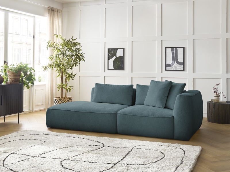  Bobochic canapé droit fixe 3 places leopold tissu texturé bleu foncé  accoudoir droit LEOPOLD - Conforama D