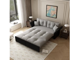 Canapé droit convertible 3-en-1 2 places en velours gris clair, couchage 154 × 203 cm, idéal pour vos invités