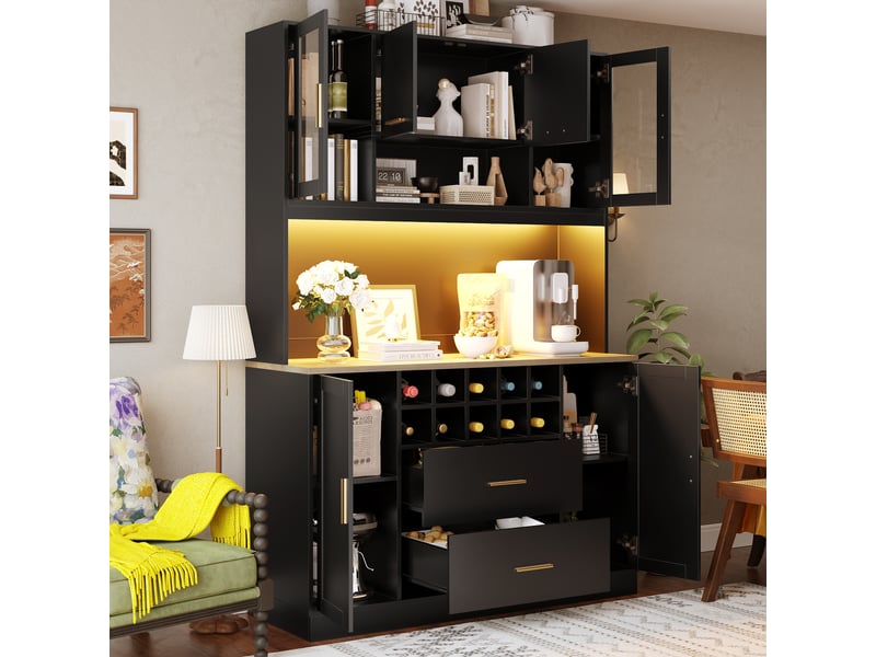  Buffet de cuisine 6 portes 2 tiroirs - 120 cm noir led mdf buffet de cuisine noir - Conforama E