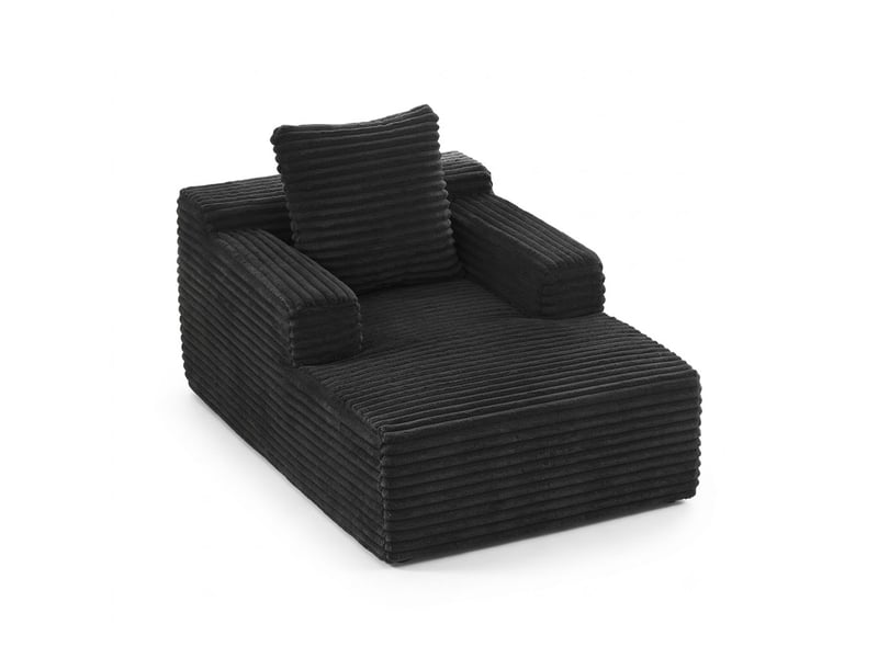  Chaise longue canapé en velours côtelé - méridienne confortable sans montage fauteuil relax de salon et bureau 1 place - noir  - Conforama A