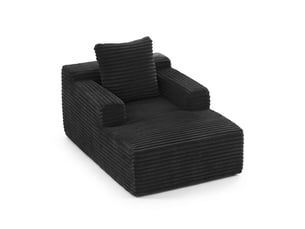 Chaise longue canapé en velours côtelé - méridienne confortable sans montage fauteuil relax de salon et bureau 1 place - noir