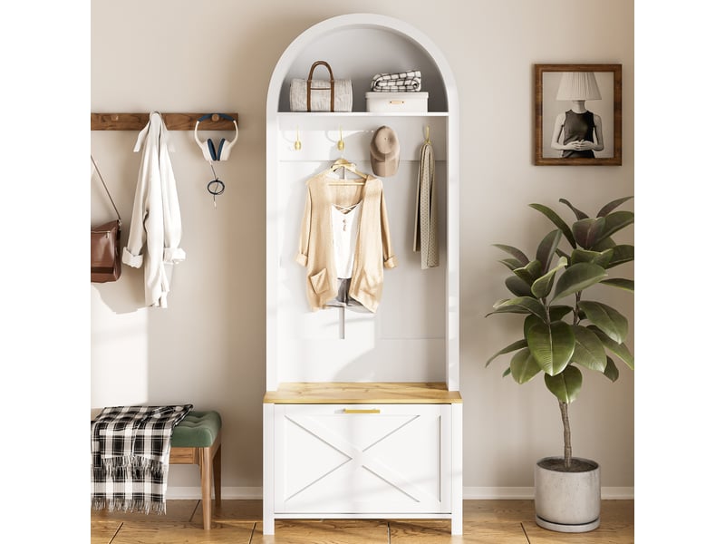  Portemanteau avec banc et rangement en mdf 75 x 195 cm blanc et bois  - Conforama B